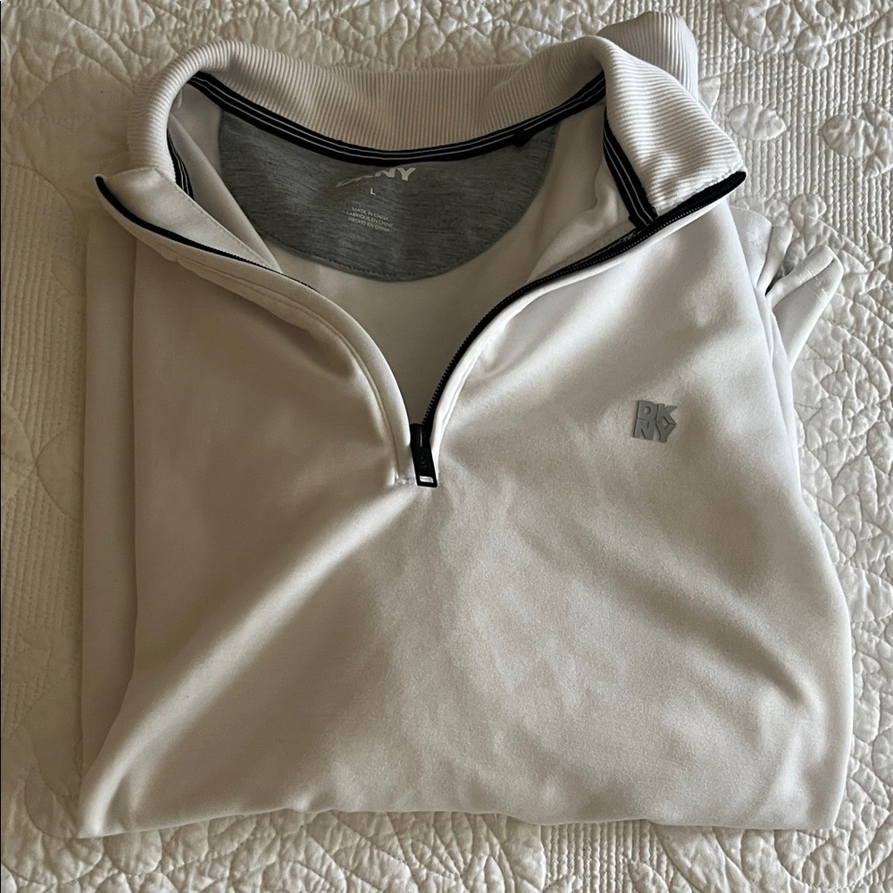 DKNY Men's Cream Zip-Up Sweater